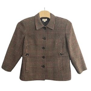 Vintage Talbots Woman Plaid Blazer Jacket Wool Blend Red Black Tan Size 18W